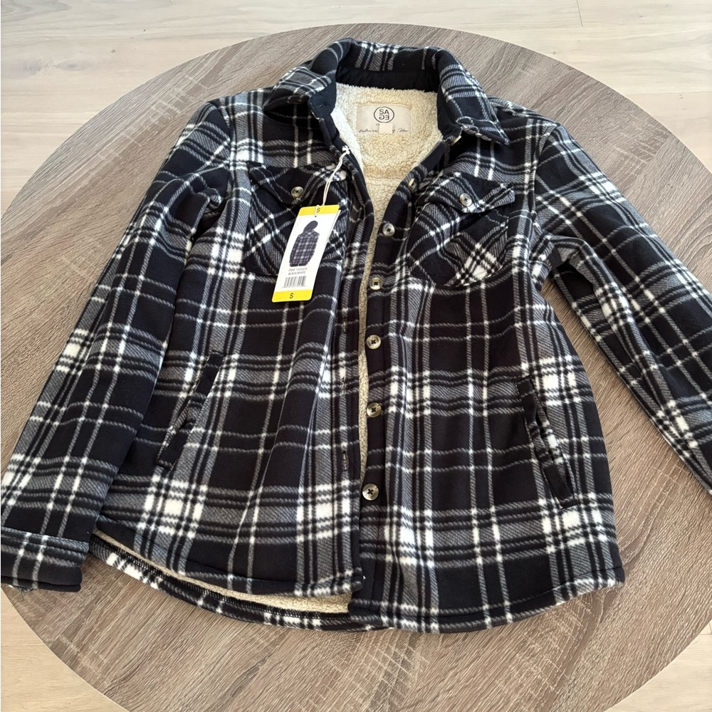 Sage Black and White Plaid Utility Jacket